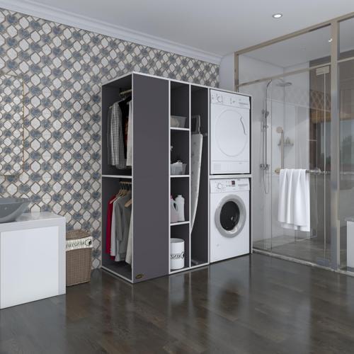 çamaşır-kurutma makinesi dolabı ve giysi dolabı kazvini sol gri 180*160*60  banyo