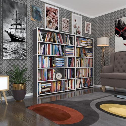 kitaplık süper ga 150*200*19 gri 5 katlı 3 bölme çift bölme opsiyonlu ofis mutfak banyo dolabı arkalıksız