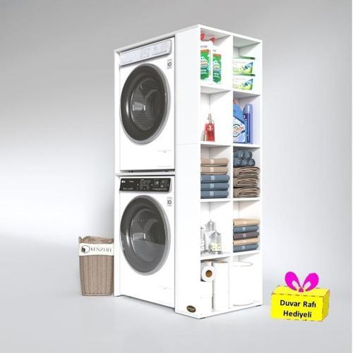 çamaşır-kurutma makinesi dolabı bolodenka byz 180*090*60 banyo arkalıksız + tekli duvar rafı hediyeli