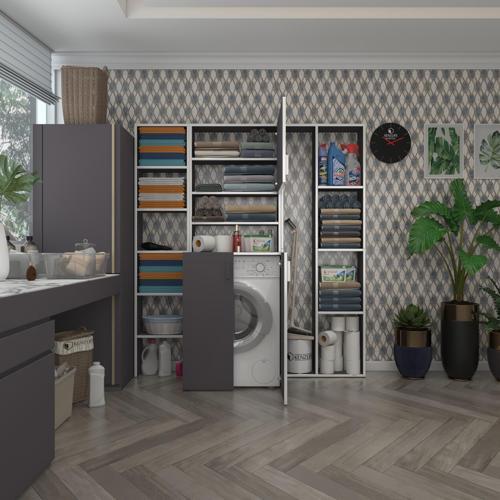 çamaşır makinesi dolabı kasparovmega gri 180*156*55-20 banyo kapaklı arkalıksız