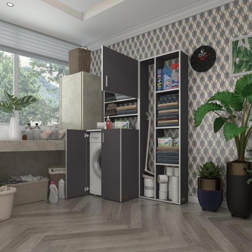 çamaşır makinesi dolabı kasparovsüpürge gri 180*126*55-20 banyo kapaklı arkalıksız
