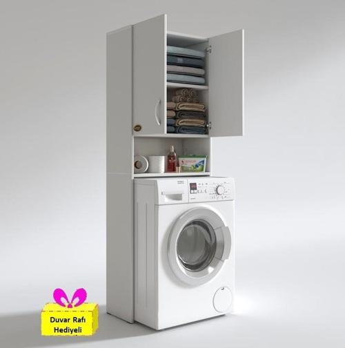 çamaşır makinesi dolabı sinem byz 180*066*30 banyo arkalıklı + tekli duvar rafı hediyeli