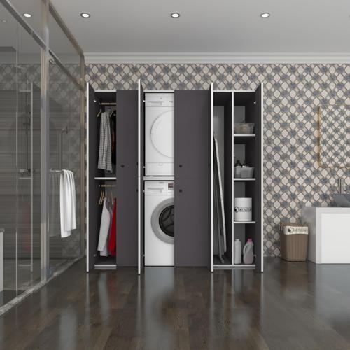 çamaşır-kurutma makinesi dolabı ve giysi dolabı suyuti sağ gri 180*170*60  banyo