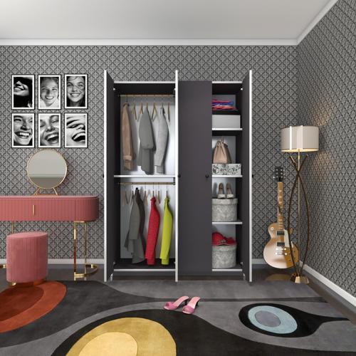 gardırop 4 kapılı kapaklı devetabanı gri 173*120*42 gardolap dolap ofis