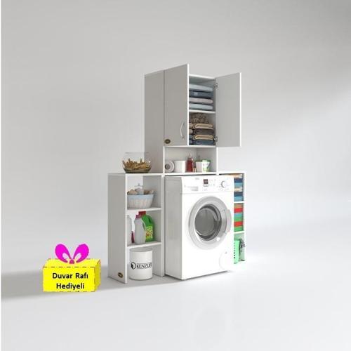 çamaşır makinesi dolabı sinemmaks byz 180*096*30 banyo arkalıklı + tekli duvar rafı hediyeli