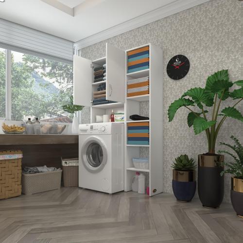 çamaşır makinesi dolabı sinemmaks byz 180*096*30 banyo kapaklı arkalıklı raflı