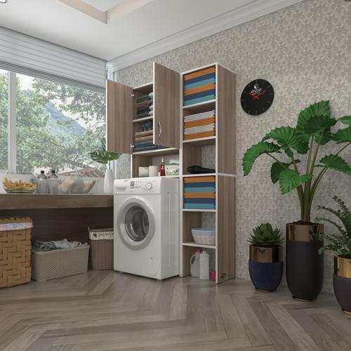 çamaşır makinesi dolabı sinemmaks crd 180*096*30 banyo kapaklı arkalıklı raflı