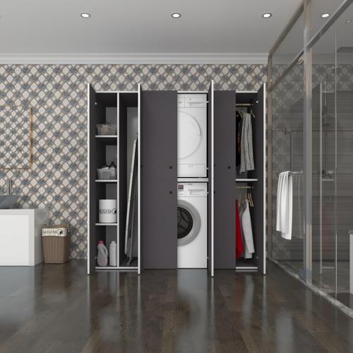 çamaşır-kurutma makinesi dolabı ve giysi dolabı suyuti sol gri 180*170*60  banyo