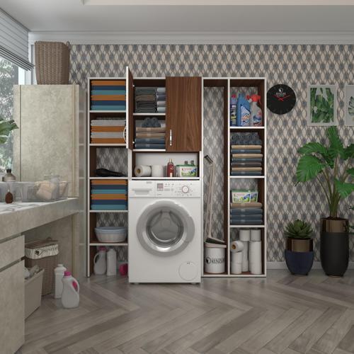 çamaşır makinesi dolabı sinemmega cvz 180*156*30 banyo kapaklı arkalıklı raflı