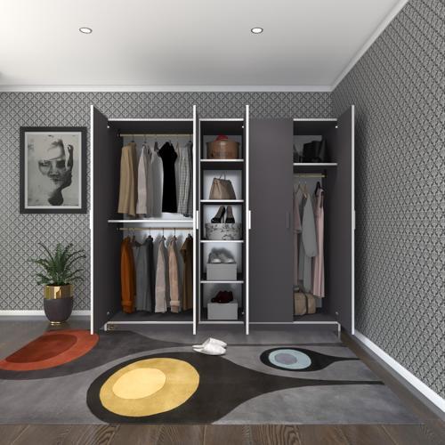 gardırop 5 kapaklı kapılı 200 lilyum gri gardolap dolap