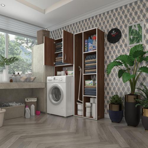 çamaşır makinesi dolabı sinemsüpürge cvz 180*126*30 banyo kapaklı arkalıklı raflı