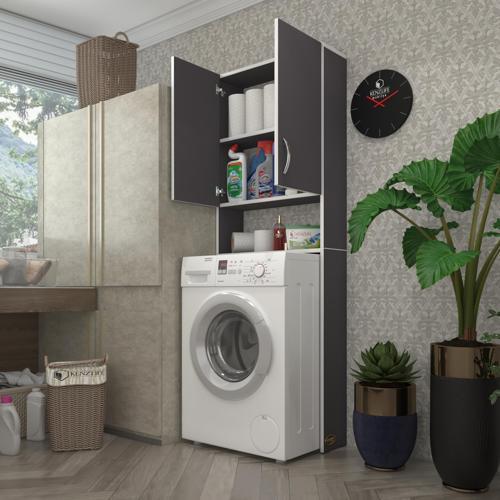 çamaşır makinesi dolabı veronika gri 180*066*20 banyo çift kapaklı arkalıksız