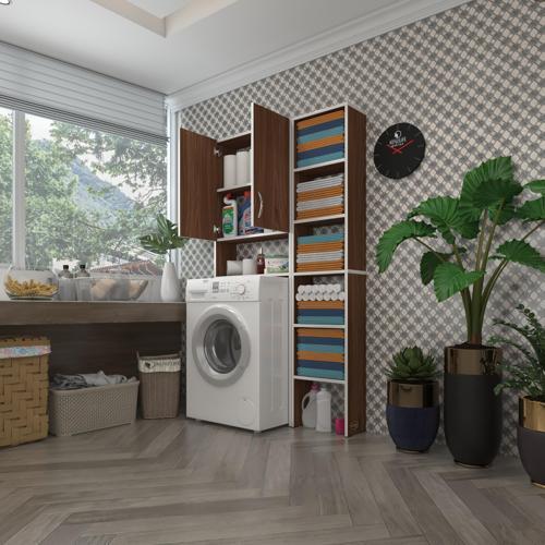 çamaşır makinesi dolabı veronikamaks cvz 180*096*20 banyo kapaklı arkalıksız raflı