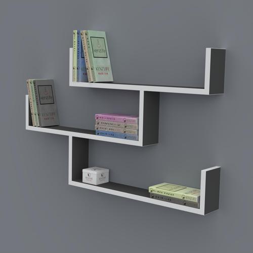 kitaplık gülin 055*080*20 gri duvar rafı