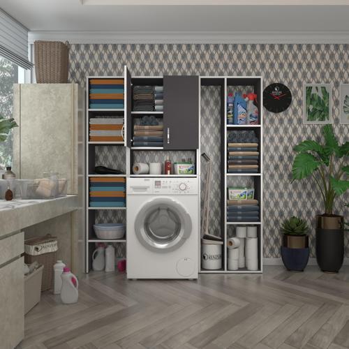 çamaşır makinesi dolabı veronikamega gri 180*156*20 banyo arkalıksız raflı