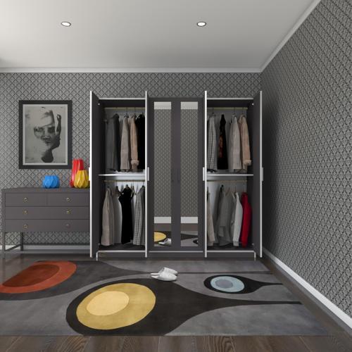 gardırop 6 kapaklı kapılı anemon 180*180*42 gri aynalı gardolap dolap