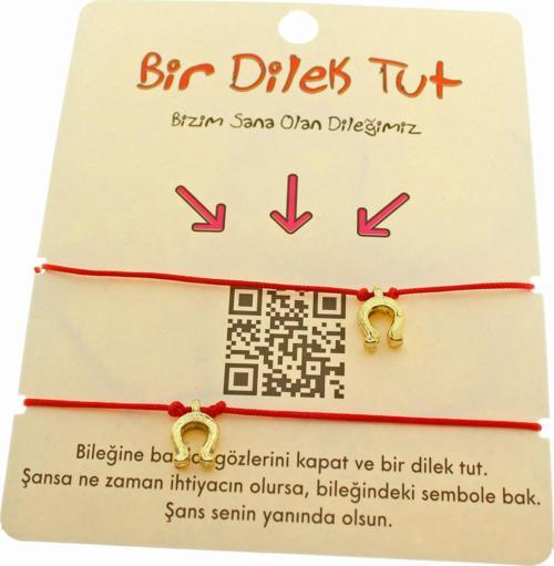 Altın Renk Kırmızı İp  Nal Arkadaş  Bilekliği - 1877