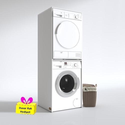 çamaşır-kurutma makinesi dolabı evgeniya byz 180*70*60 banyo çift katlı arkalıksız + tekli duvar rafı hediyeli