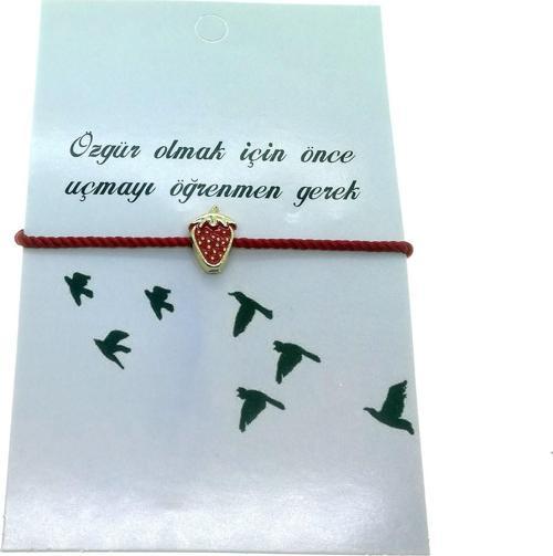 Altın Renk Kırmızı İp Çilek Arkadaş Şans Bilekliği - 2282