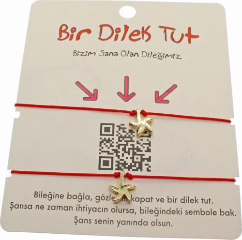 Altın Renk Kırmızı İp Deniz Yıldızı Arkadaş  Bilekliği - 1868