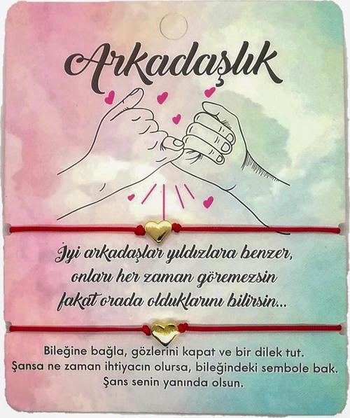Altın Renk Kırmızı İp Kalp Arkadaş  Bilekliği - 1139
