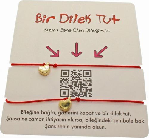 Altın Renk Kırmızı İp Kalp Arkadaş  Bilekliği - 1867
