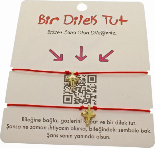 Altın Renk Kırmızı İp Kuyruklu Kutup Yıldızı Arkadaş  Bilekliği - 1869
