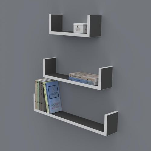 kitaplık müjgan 012*060-045-030*20 gri duvar rafı