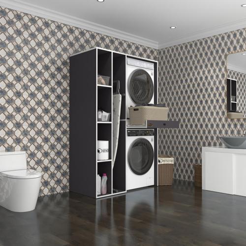 çamaşır-kurutma makinesi dolabı gutas sol gri 187*120*60 çekmeceli banyo