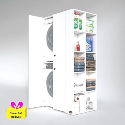 çamaşır-kurutma makinesi dolabı kapaklı fedyenka byz 180*090*60 banyo arkalıksız + tekli duvar rafı hediyeli