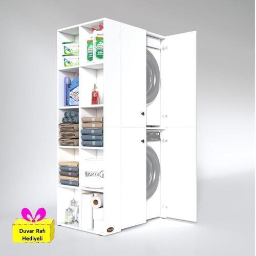 çamaşır-kurutma makinesi dolabı kapaklı fedyenka sol byz 180*090*60 banyo arkalıksız + tekli duvar rafı hediyel