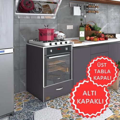 ankastre modülü kabini flor gri kapaklı fırın ocak dolabı sabit tabla