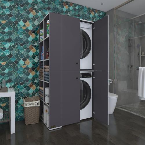 çamaşır-kurutma makinesi dolabı kapaklı fedyenka sol gri 180*090*60 banyo arkalıksız