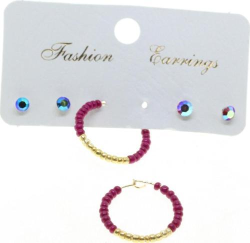 Altın Renk Kombin Yuvarlaklı Fuşe Boncuk Küpe - 2826