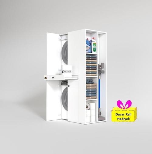 çamaşır-kurutma makinesi dolabı ahi evran sağ byz 187*090*60 çekmeceli + tekli duvar rafı hediye