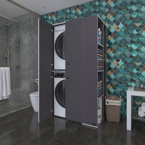 çamaşır-kurutma makinesi dolabı kapaklı foka gri 180*090*60 banyo arkalıksız