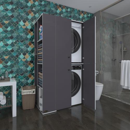 çamaşır-kurutma makinesi dolabı kapaklı foka sol gri 180*090*60 banyo arkalıksız