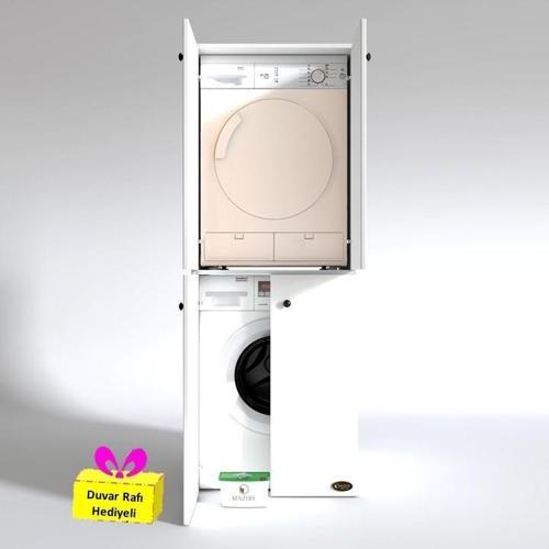 çamaşır-kurutma makinesi dolabı kapaklı jelena byz 180*70*60 banyo çift katlı arkalıksız + tekli duvar rafı hed