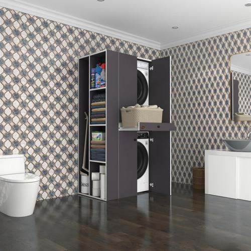 çamaşır-kurutma makinesi dolabı ahi evran sol gri 187*090*60 çekmeceli banyo