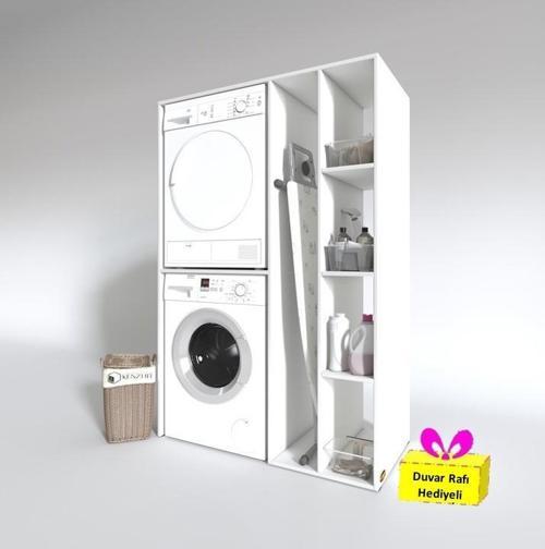 çamaşır-kurutma makinesi dolabı alyusha byz 180*120*60 banyo arkalıksız + tekli duvar rafı hediyeli