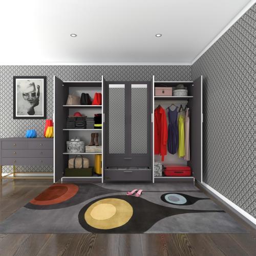 gardırop 6 kapılı çekmeceli begonvil240 gri aynalı kapaklı gardolap dolap