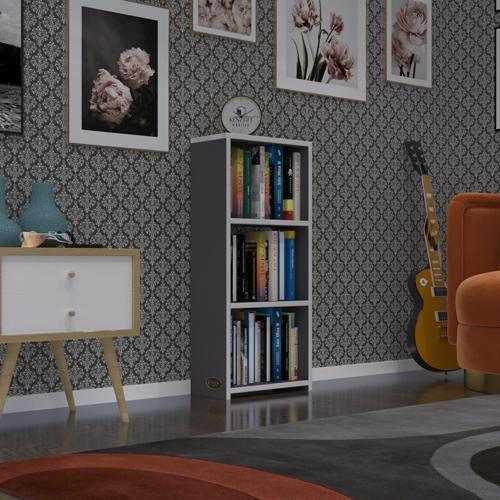 kitaplık süper ga 090*40*19 gri 3 katlı tek bölme ofis mutfak banyo dolabı arkalıksız