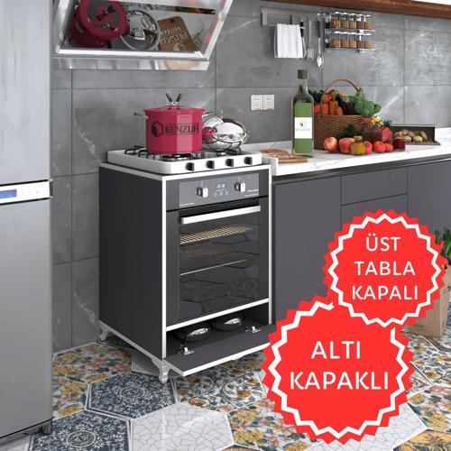 ankastre modülü kabini krom gri fırın ocak dolabı kapaklı ayaklı sabit tabla