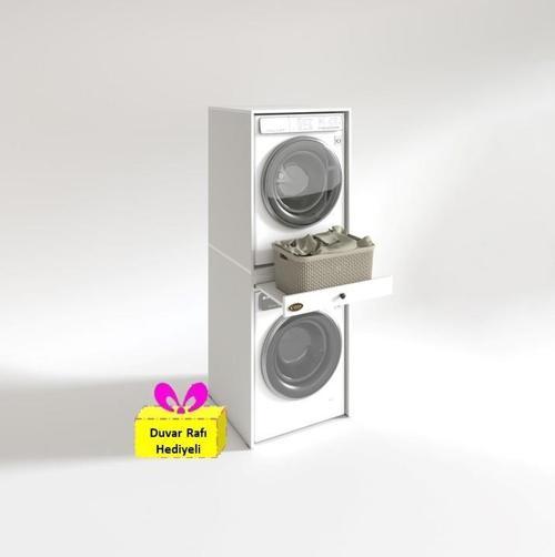 çamaşır-kurutma makinesi dolabı avi senna byz 187*070*60 çekmeceli + tekli duvar rafı hediye
