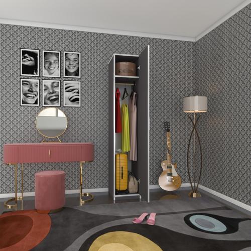 gardırop öğrenci dolabı tek kapılı kasımpatı gri 180*35*42 gri gardolap dolap ofis