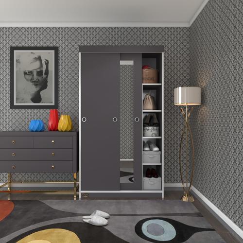 gardırop sürgülü kapaklı kapılı 100 papatya gri aynalı gardolap dolap