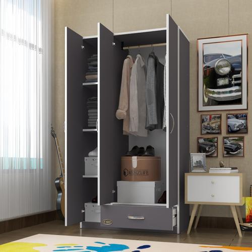 gardırop 3 kapılı 1 çekmeceli hanımeli 180*120*52 gri XLARGE kapaklı gardolap dolap