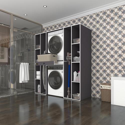 çamaşır-kurutma makinesi dolabı sadra gri 187*170*60 çekmeceli raflı banyo