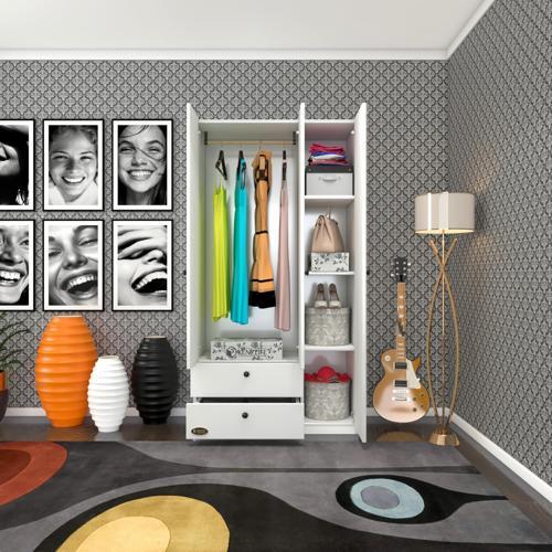gardırop 3 kapılı 2 çekmeceli manolya byz 173*90*42 gardolap dolap ofis kapaklı