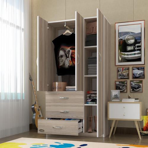 gardırop 3 kapılı 3 çekmeceli civanperçemi 180*120*52 crd XLARGE kapaklı gardolap dolap